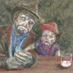 Clowning around. Two clowns, 16x24 pastels on board